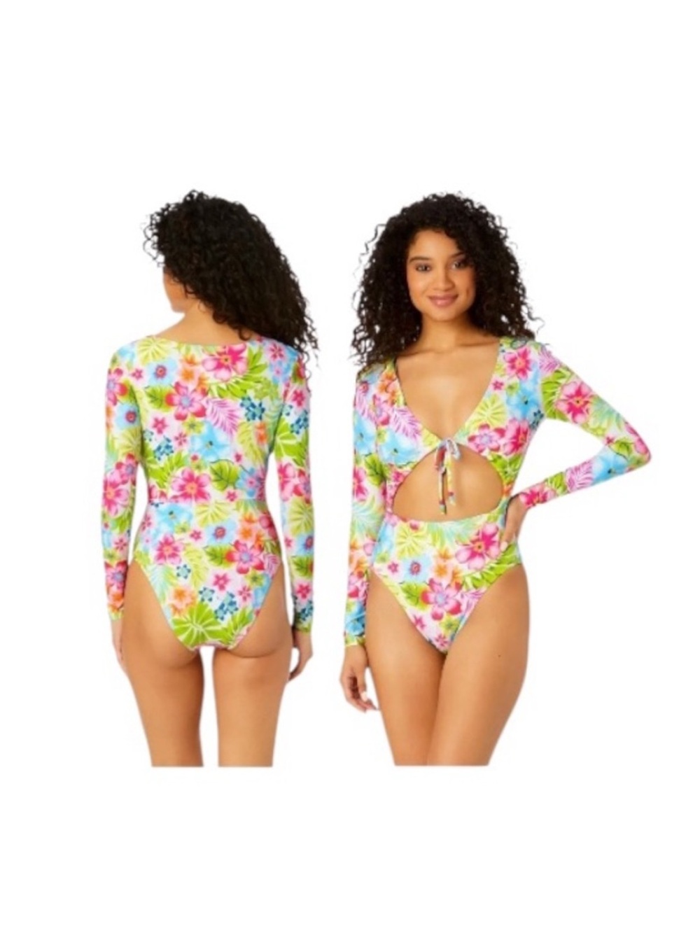 Celebrity Pink Asymmetrical Tropical Dream RashGuard One Piece in Pink and Green